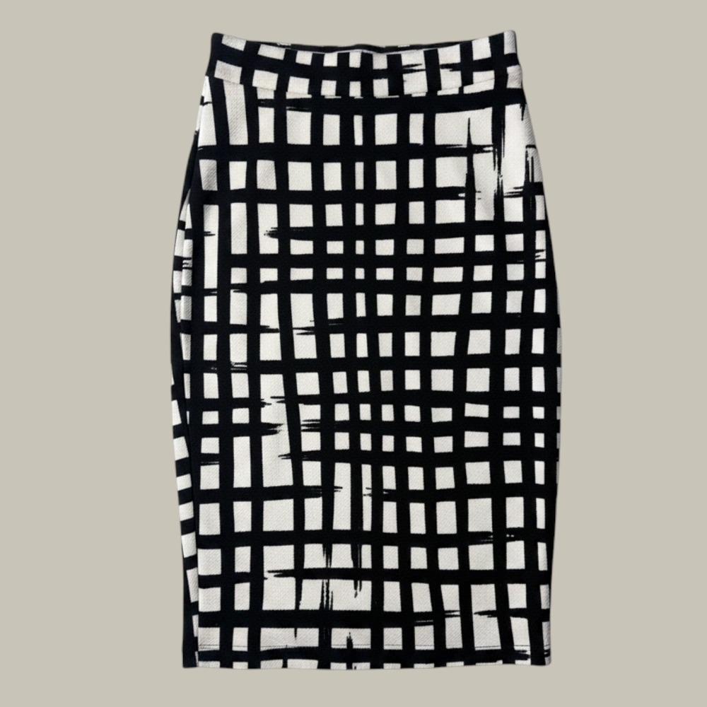 Maitaiā Pencil Skirt Women Small Black White Grid Monochrome Church Business